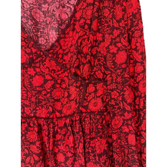 Knox Rose Red Metallic Floral Long Sleeve Deep V-Neck‎ Peasant Top Size XL - Picture 6 of 11